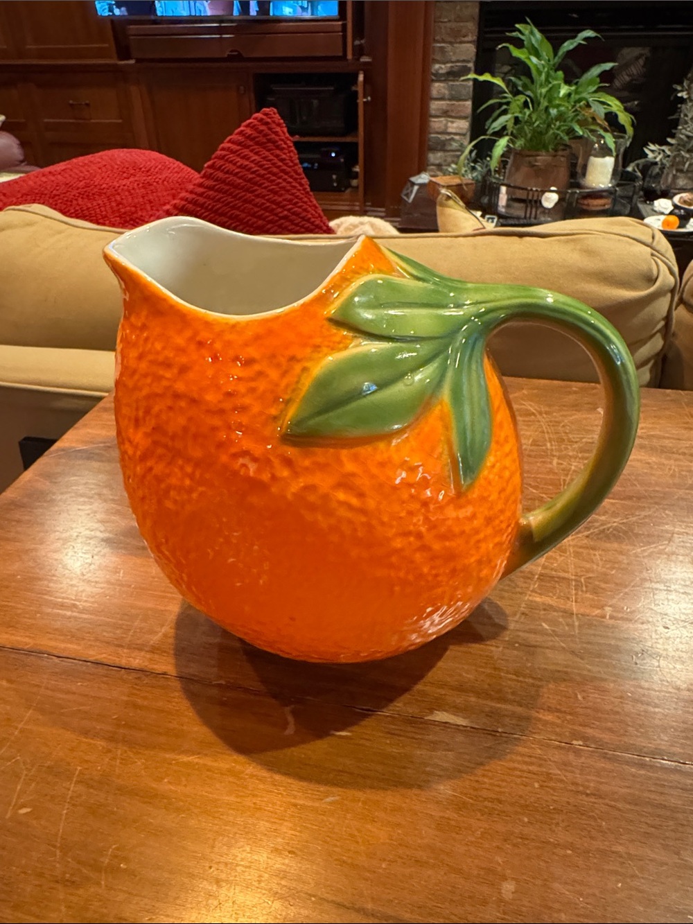 Williams Sonoma Orange Pitcher Vintage Made in Italy Beverage Leaves Cottagecore